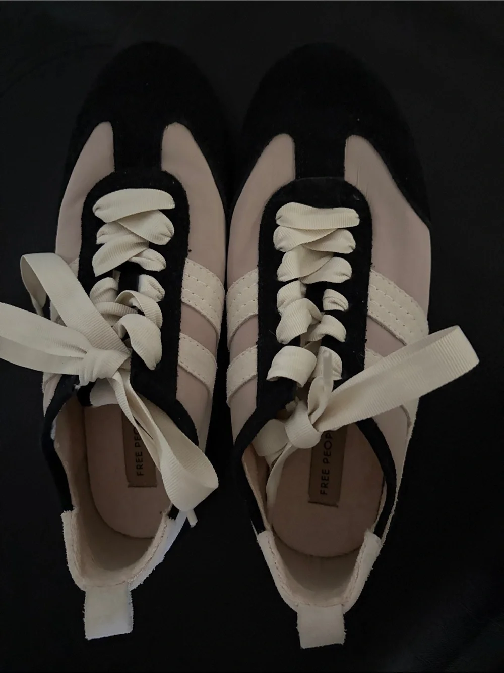 Free People Aces Black and Cream Lace-Up Women's Sneakers 7.5